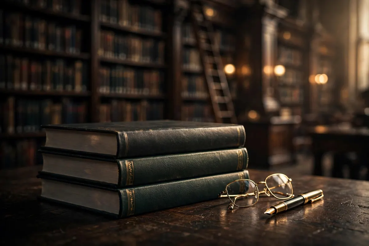 Bound thesis volumes on a library desk